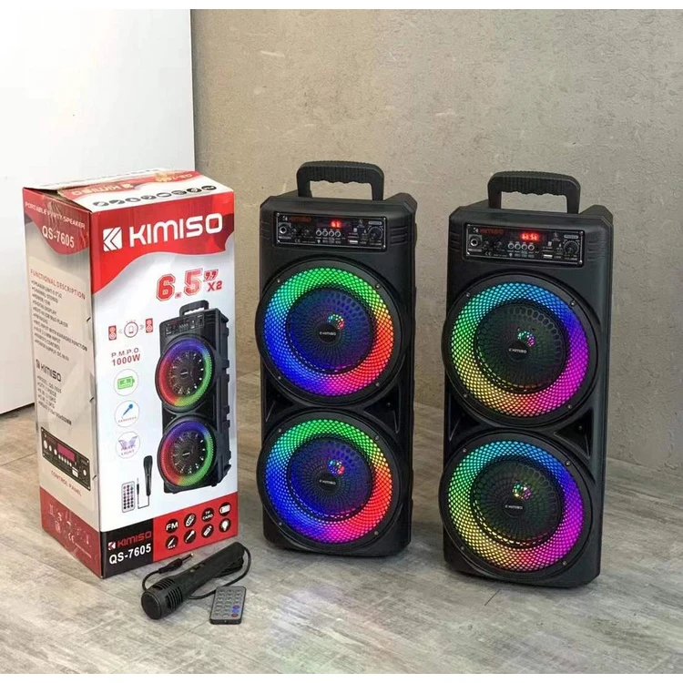 QS-7605 New Design Bass Speaker KIMISO Double 6.5inch Speaker Big TWS Plastic Speaker With Microphone
