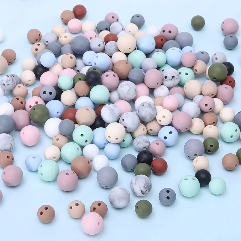Bulk Bpa Free Food Grade Diy Baby Teething Beads Customized Perles Silicone Double Hole Round Beads