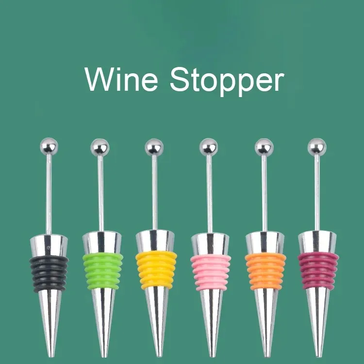 Hot selling  Custom Logo Red Wine Bottle Stopper Sublimation Stainless Steel Metal Beadable Wine Stopper for Bar Accessories
