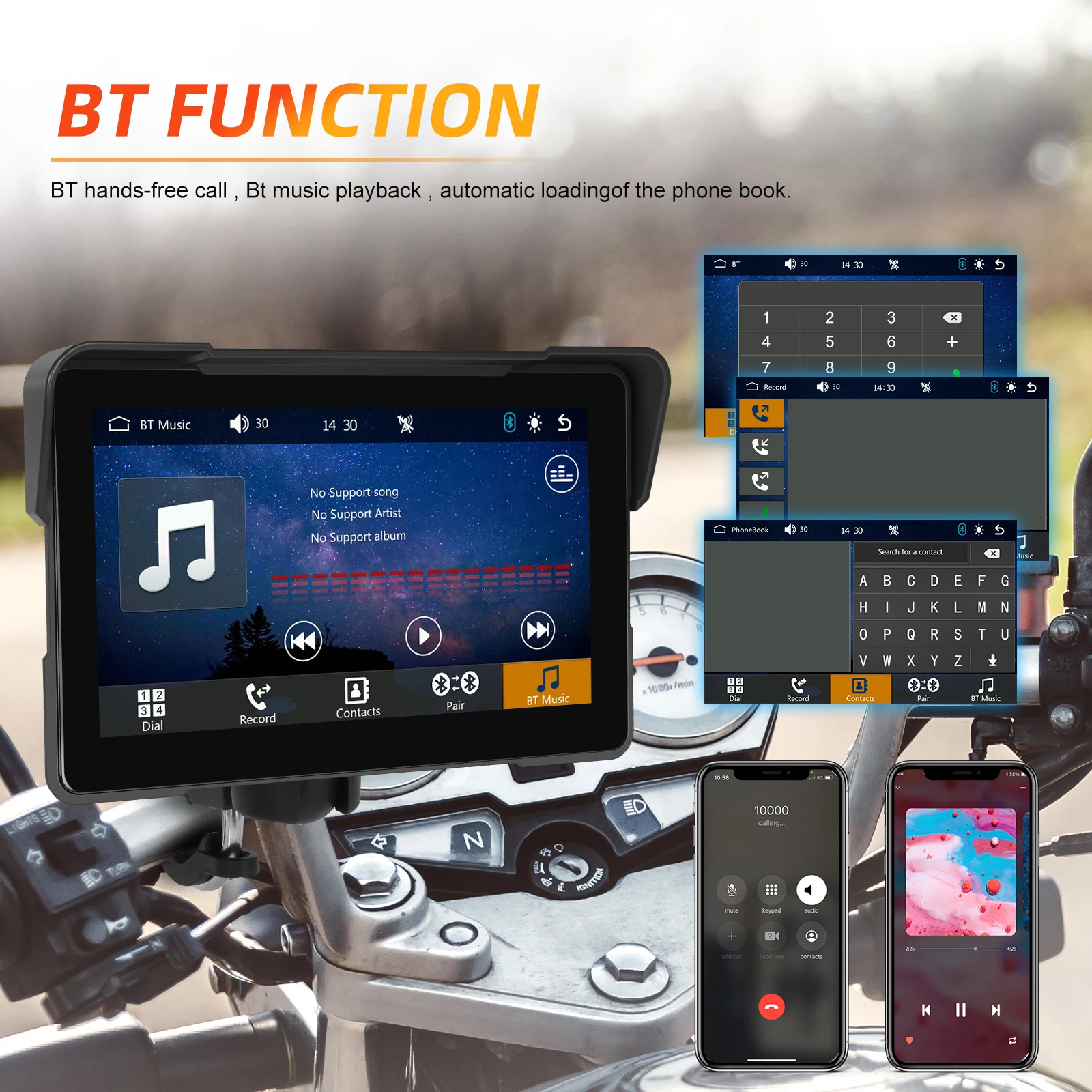 Podofo 7 Inch Motorcycle Portable Wireless Carplay /Android Auto Monitor IP67 Waterproof  Support Airplay Android cast BT