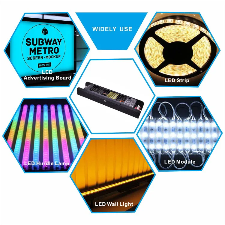 New Intelligent mute Ip20 Indoor Led Driver 60w 100w 150w 200w 220V ac To 24v/12v Dc Without Fan Switching Led Power Supply