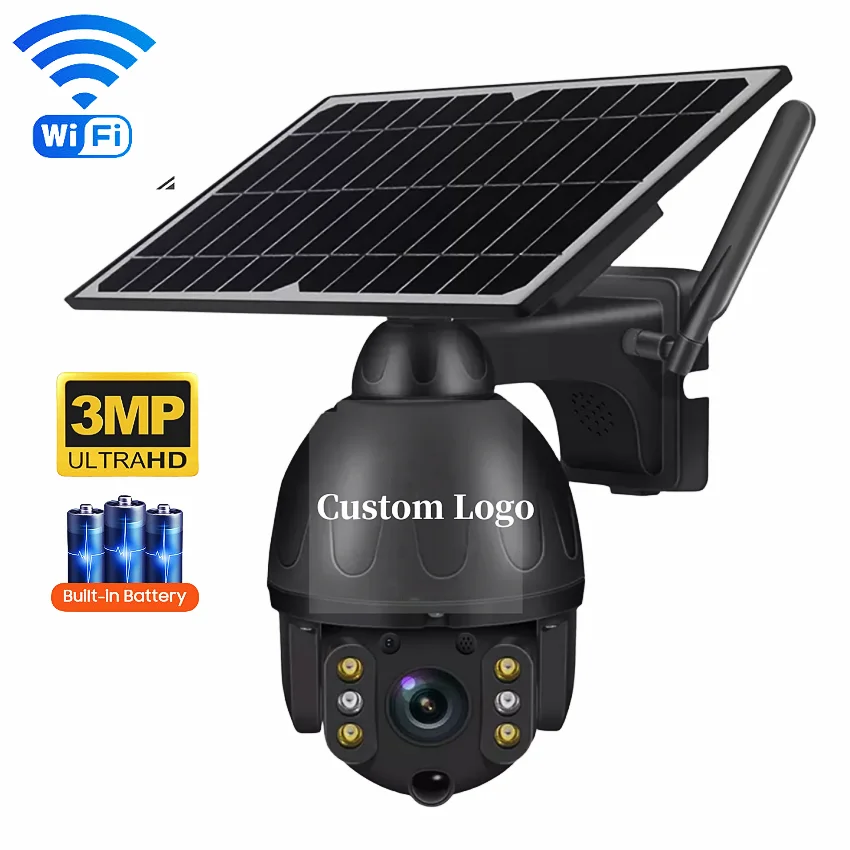 Custom Your Own Logo 3MP WIFI HD IP PIR Human Detection PTZ Security System Waterproof Outdoor WiFi Solar CCTV Camera