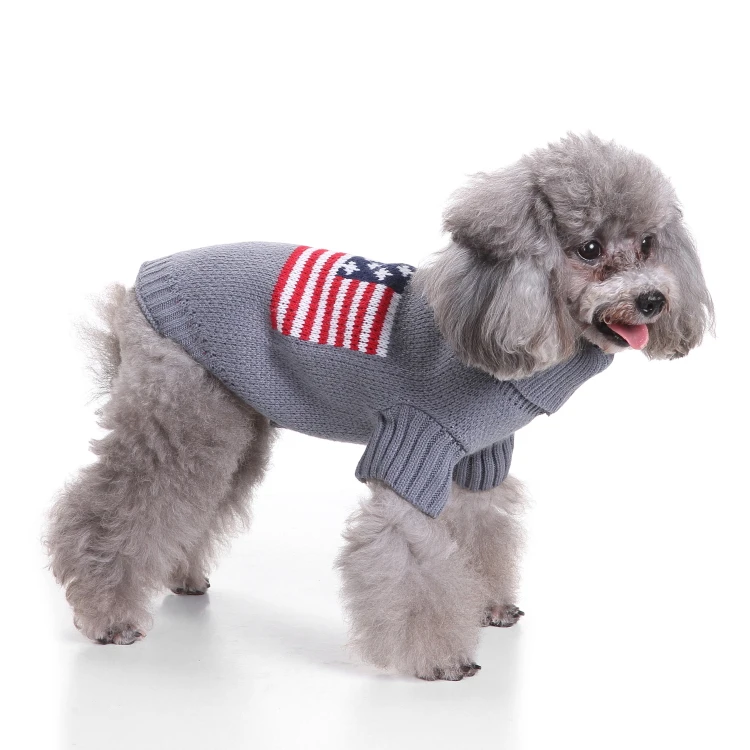 USA Flag Turtle Neck Dog Sweater Knitted Winter Cotton Dog Coat Pet Sweater Shirt for Sale
