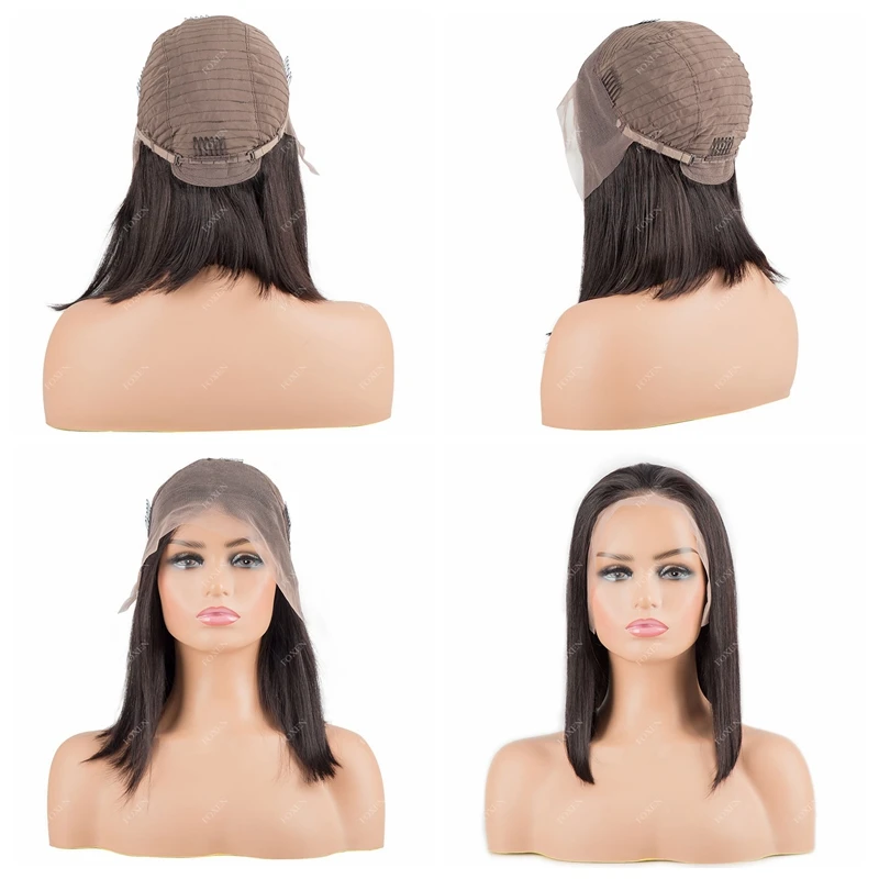 Short Bob Style Swiss Lace Front 4x4 Closure Wig For Black Women Natural Straight Wave Brazilian Human Remy Hair Lace Front Wig