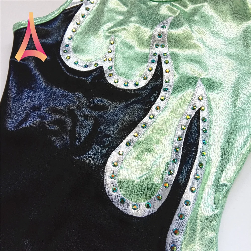 Nylon Spandex Rhythmic Gymnastics Leotards Flame Tank Leotard with Crystal