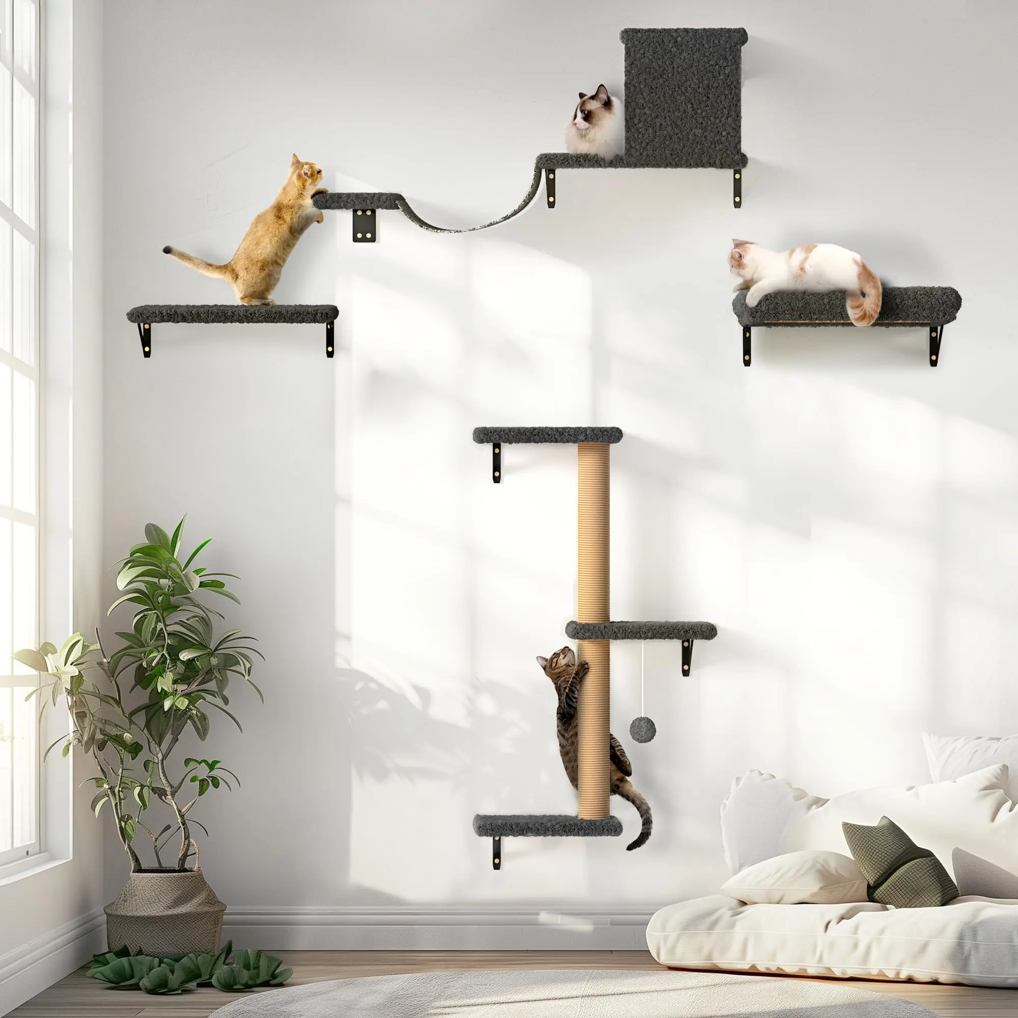 Luxury Cat hammock for Sleeping Playing Cat Climb Track With Scratching Post Modern Cat Wall Mounted Shelves