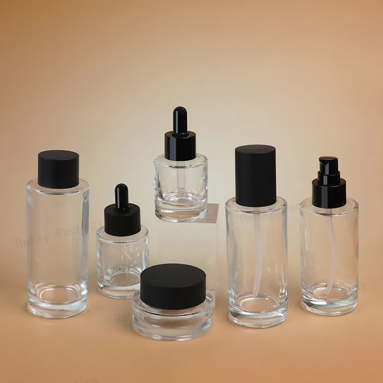 ready to ship press cover dropper glass bottle  jar sets for skin care packaging 100ml 150ml customizable