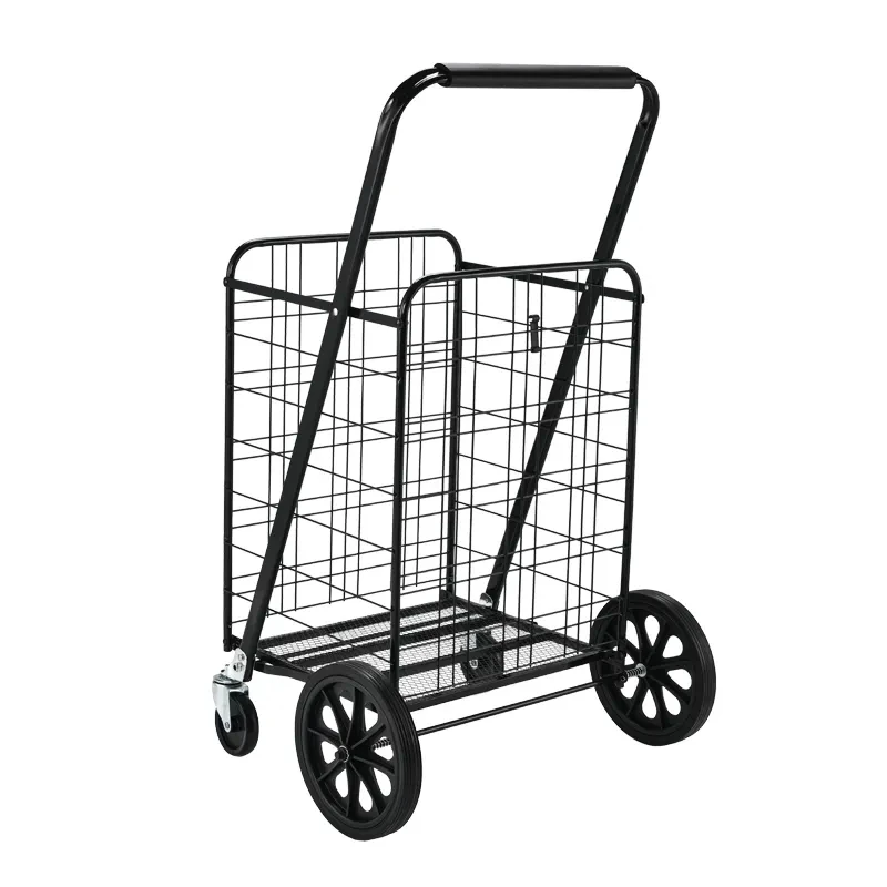 New Released Utility Flat Folding Shopping Trolley Cart with 360 Rolling Swivel Wheels Heavy Duty Extra Large Shopping Carts