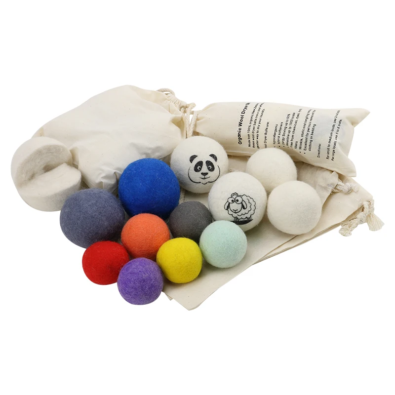 Custom Logo Natural Fabric Softener Reduce Drying Time Reusablecolor organic wool dryer balls