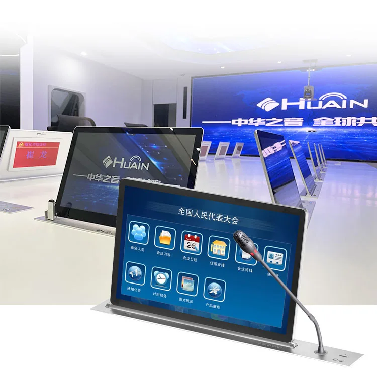 ODM Paperless Meeting Room Conference System Pop up Hidden Computer Lcd Desk Tv Monitor Motorized Lift Mechanism 15\