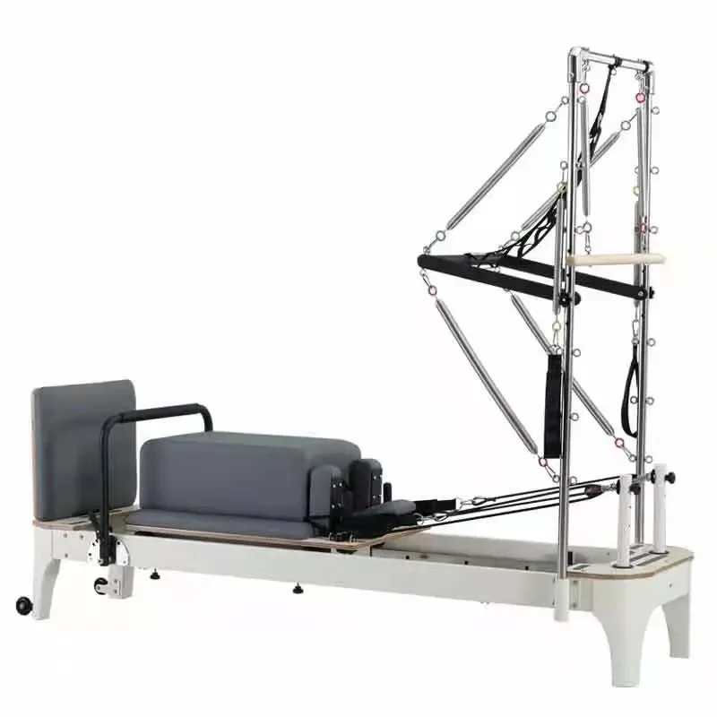Commercial Home Exercise White custom logo Body Building Training Yoga Fitness Aluminium Alloy Pilates Reformer with half tower