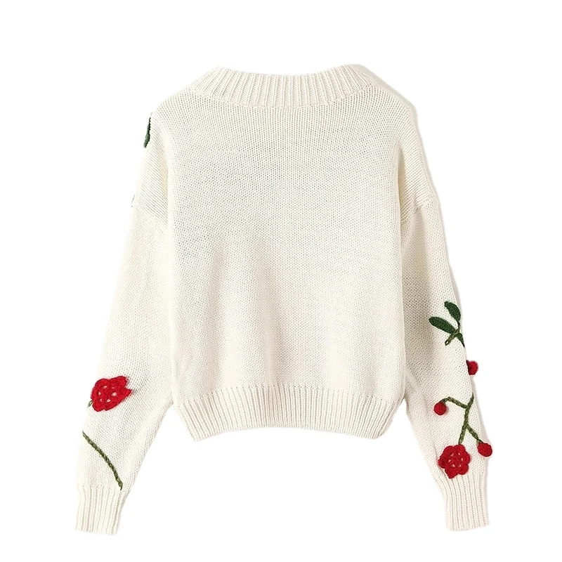Custom Hand Hook Embroidery Fashion Women Cotton Top Sweater