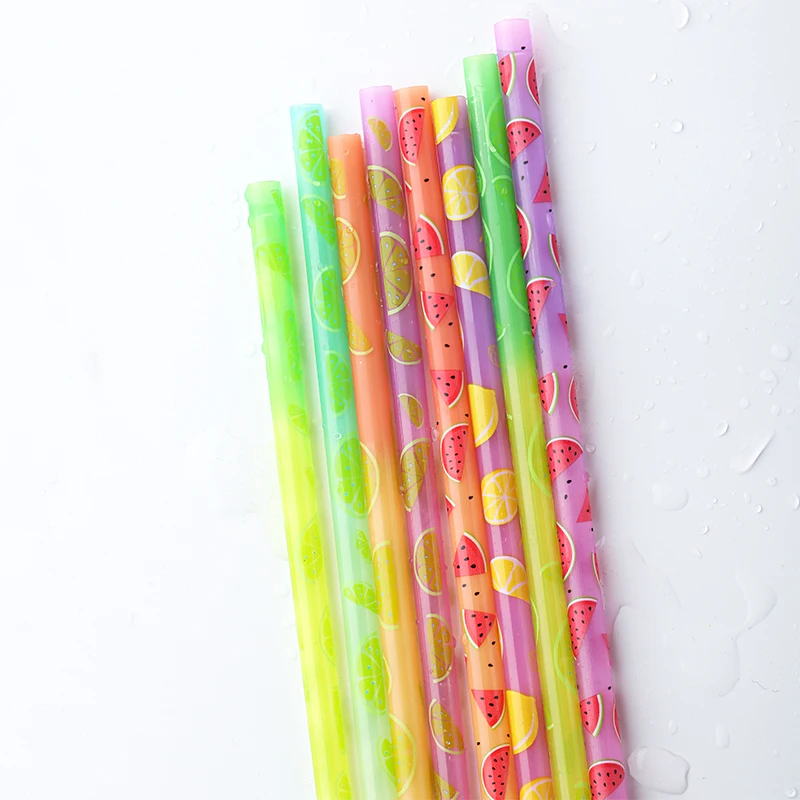 reusable color changing lemon printing straws, plastic straws wholesale, amazon hot selling drinking design straws