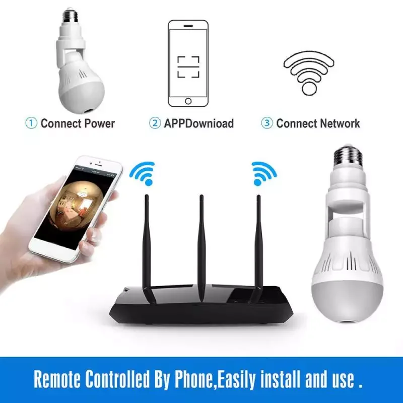 360 панорамная лампа Wifi камера 1080P IP-камера безопасности V380 Приложение Поддержка