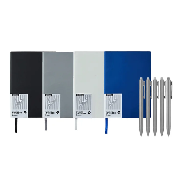 multi color hardback customized print logo velvet cover a5 pu leather sewing binding notebook and pen gift set