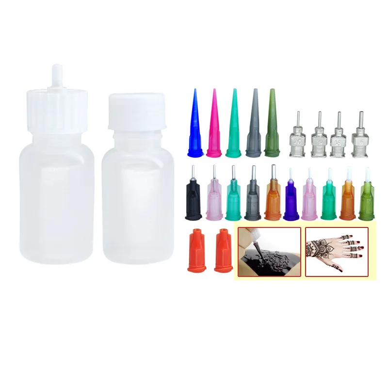 2 Bottles with 16pcs Bottle Tips Henna Tattoo Body Art Bottles Squeeze Art Supply Tattoo Accessories