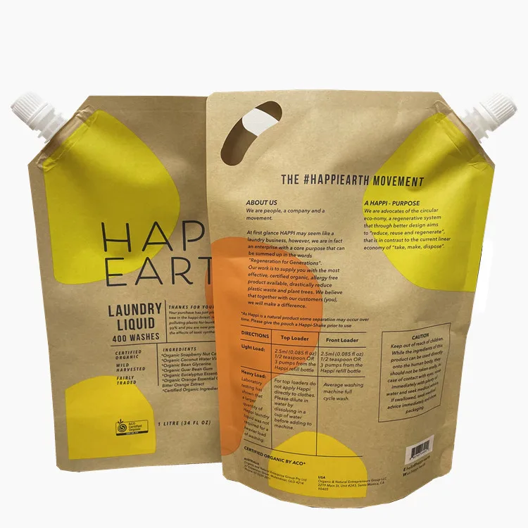 Biodegradable Recyclable Kraft Paper Shampoo Spout Pouch for Chocolate Stand up with Liquid Soap