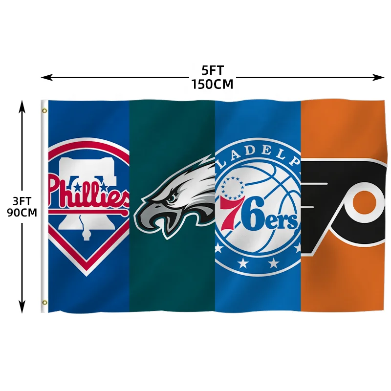 In Stock All  Football Team Flag 3x5ft High Quality Custom Design Philadelphia Eagles Kelly green Fan 100% Polyester Sports Nfl
