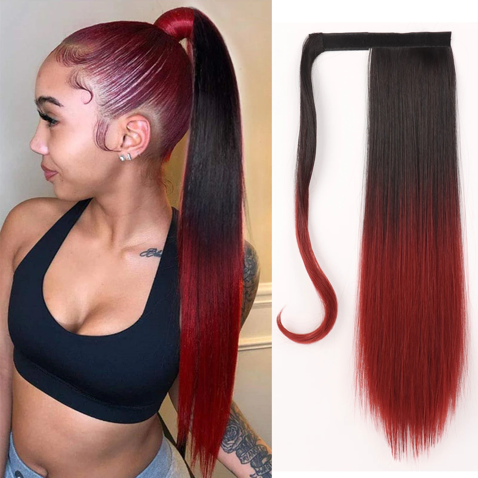 G&T Wig 24 inch Wrap Around Synthetic Ponytail Clip in Pony Tail Hairpiece for Women Long Straight Ponytail