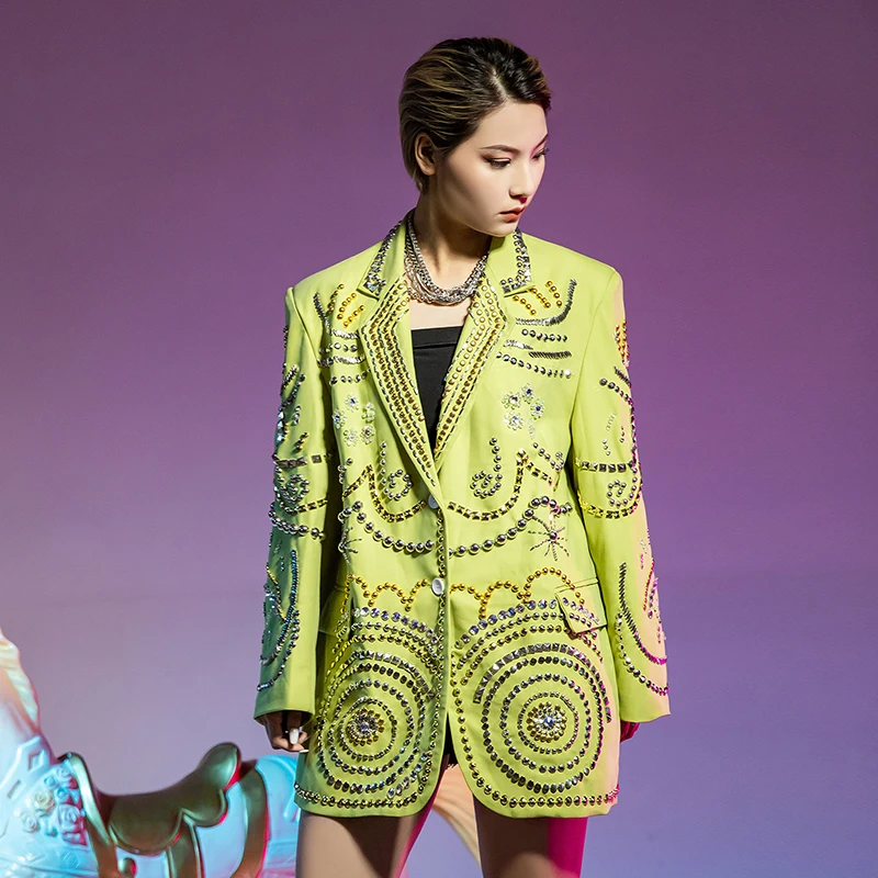 Осень/зима, новый стиль, мода 2021, женские костюмы с персонализированным узором, украшенные блестками, женские куртки с длинными рукавами