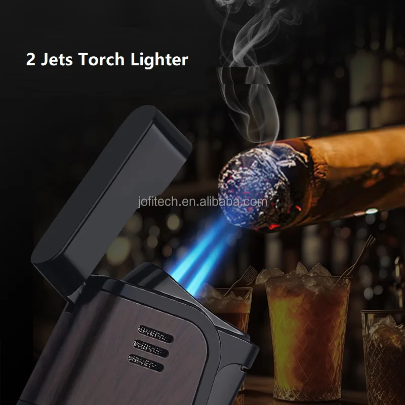 HOT sell Cigar Cigarette lighter Strong windproof Two fires torch lighter with cigar Punch