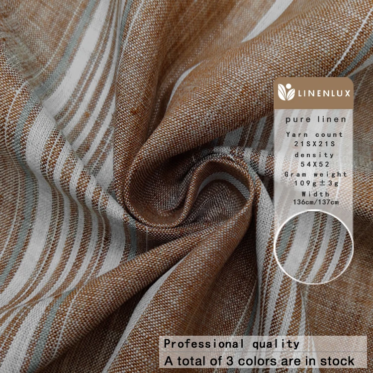 High quality italy french mens women clothes 100% linen dress fabric manufacturer china striped linen fabric for clothing