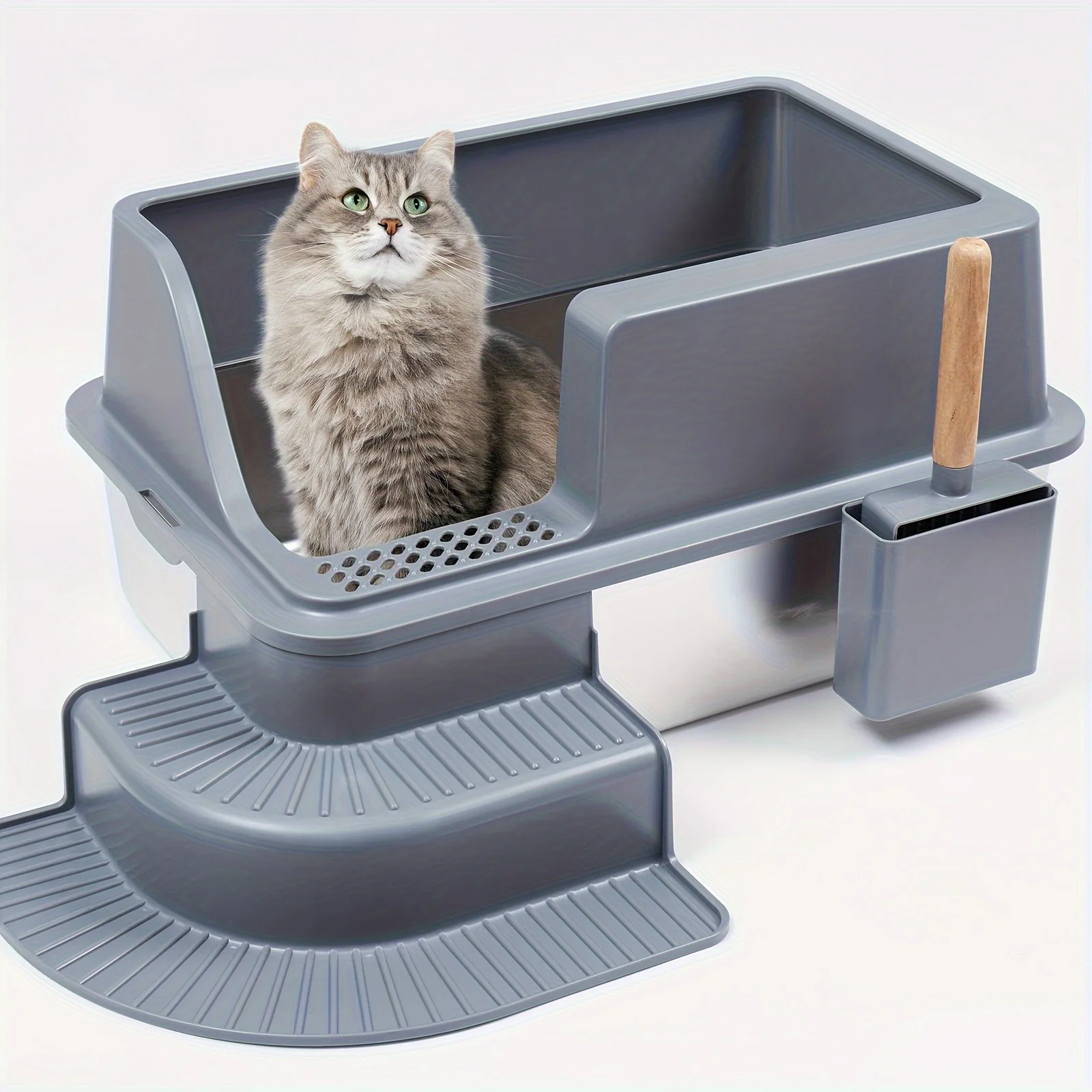 Green High Sided With Shovel Sliding Scoop Stainless Steel Semi Enclosed Portable Cat Litter Box Tray Cat Toilet Furniture