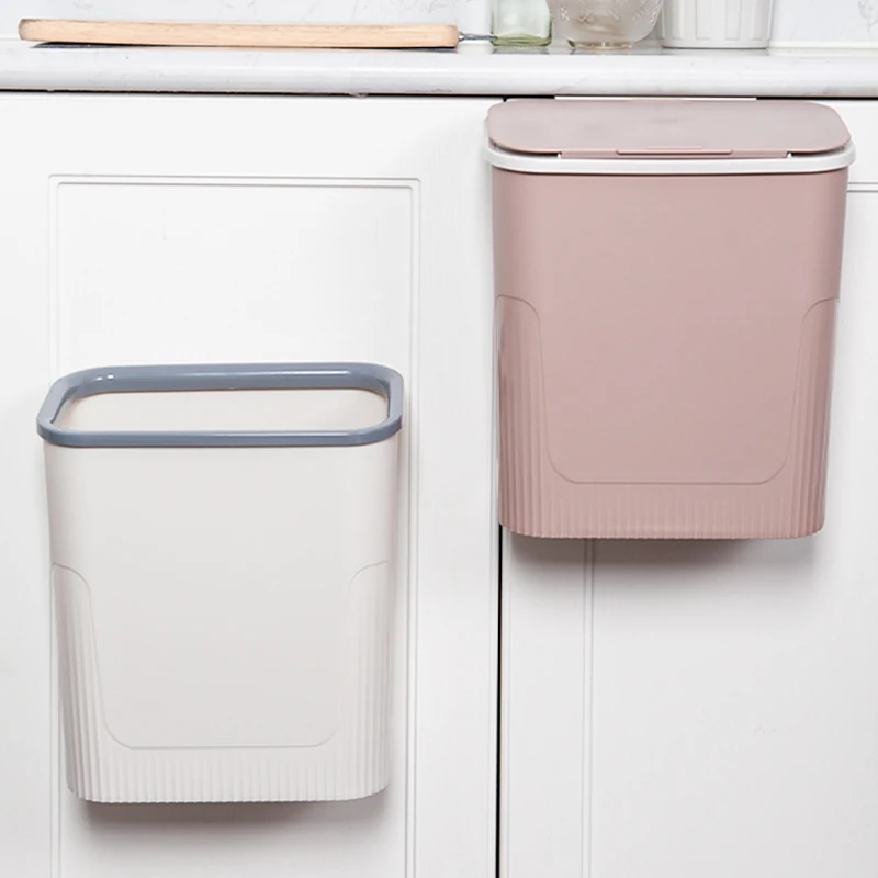 kitchen plastic large capacity wall mounted cabinet door hanging type trash can bin with lid plastic waste bin