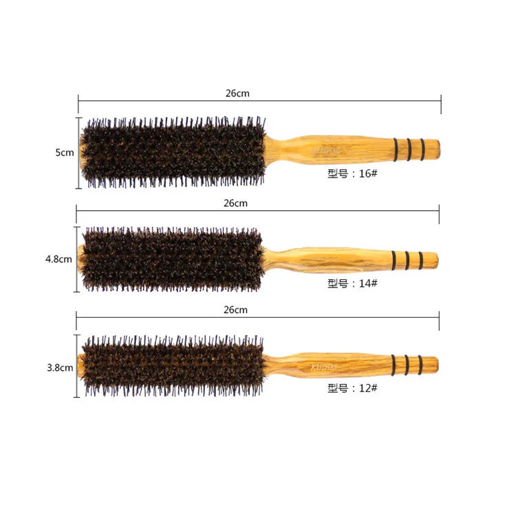 Portable Hair Brush Comb Round Anti-static Curly Brush Natural Bristle Wood Handle Hair Styling Comb
