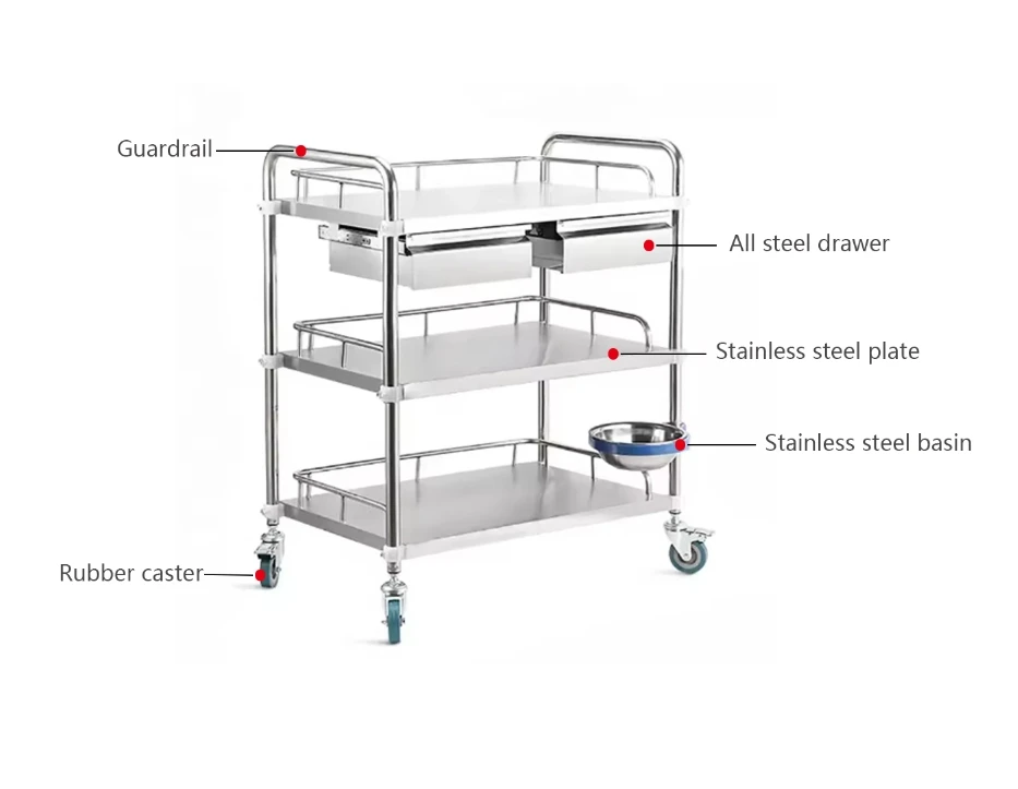 Custom hospital double draw single draw removable stainless steel instrument car Treatment car Medical trolley