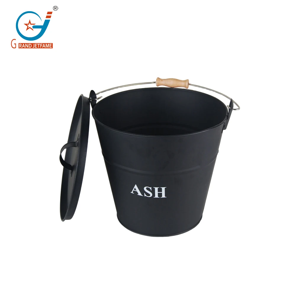 Coal Bucket & Lid black Metal Ash Tidy Bin Coal Carrier Fire Log Burner Kindling ash bucket with lid