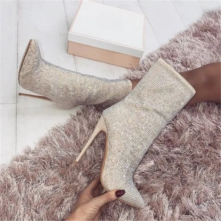 
LFZ-3 2021 New Design Rhinestone Boots Heels Women Boots Sexy High Heels Dress Shoes High Heels Stiletto 