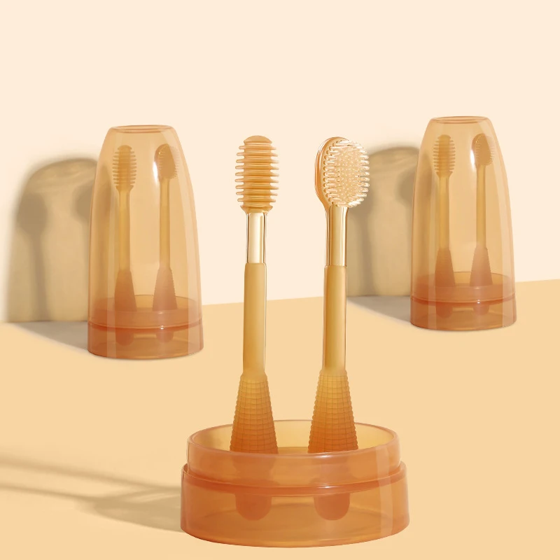 Wholesale Babies Silicone Toothbrush 0-18 Months Food Grade Silicone Tongue Toothbrush Kit OEM