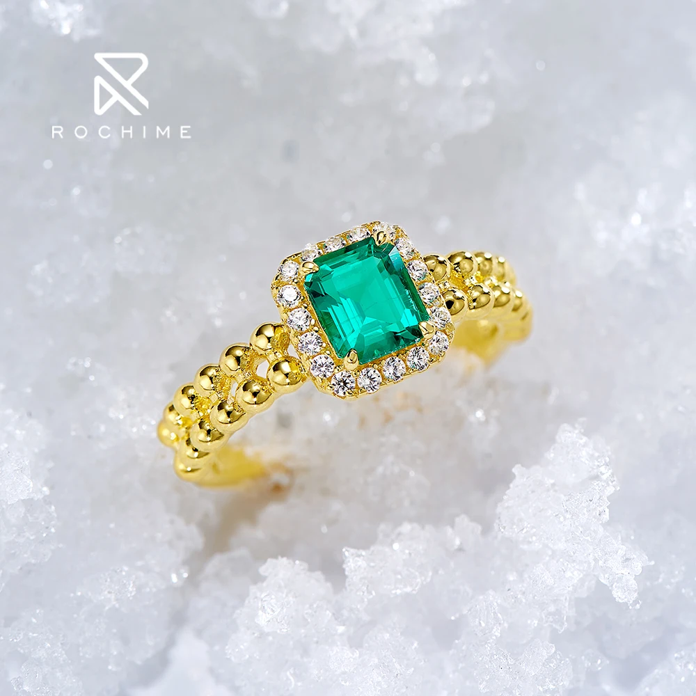 Rochime lab grown Emerald rings  s925 silver gold plated  fine jewelry 18k gold manufacturing fast drop shipping ring for women