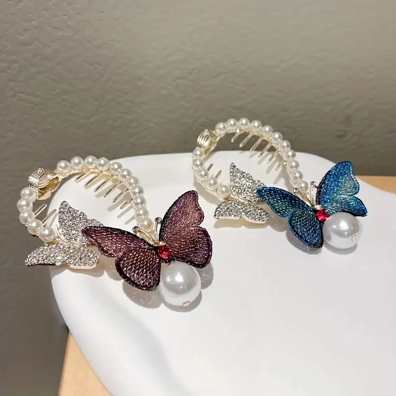 2024 DAIHE Elegant Imitation Pearl Claw Embroidery Butterfly Hair Clip Women Bun Hair Accessories Fashion Girl Hair Accessories