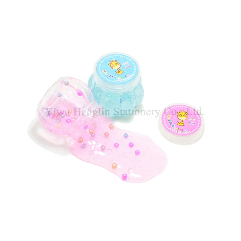 New arrival transparent jelly slime making kit kid DIY educational glitter soft clay glitter galaxy slime with beads toy