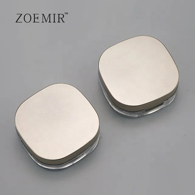 Square loose powder case gold metal lid empty small loose powder container 10g eco friendly clear plastic jars for loose powder