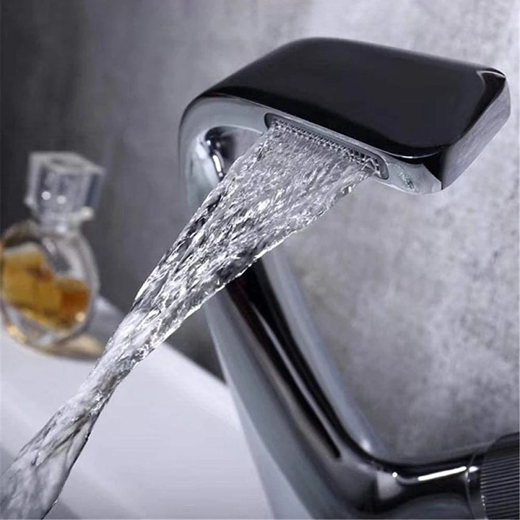 Modern Design Bathroom Lavatory Tap Tapware Copper Black Chrome Hot and Cold Washbasin Waterfall Faucet
