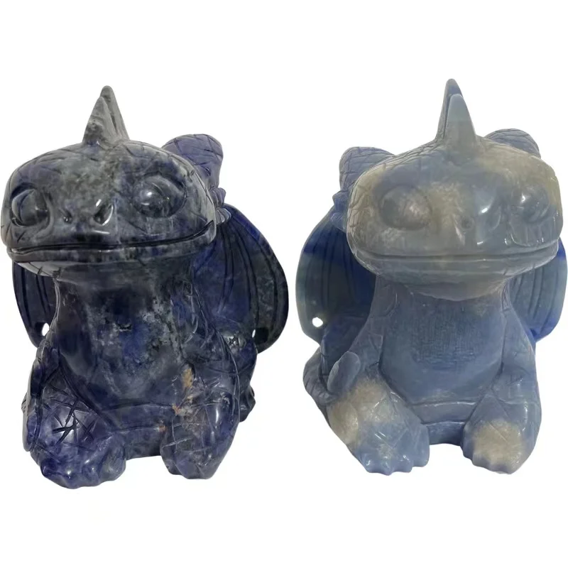 Cute Natural Crystals Healing Stone Hand Carved Blue Toothless Dragon Crystal Crafts For Gift