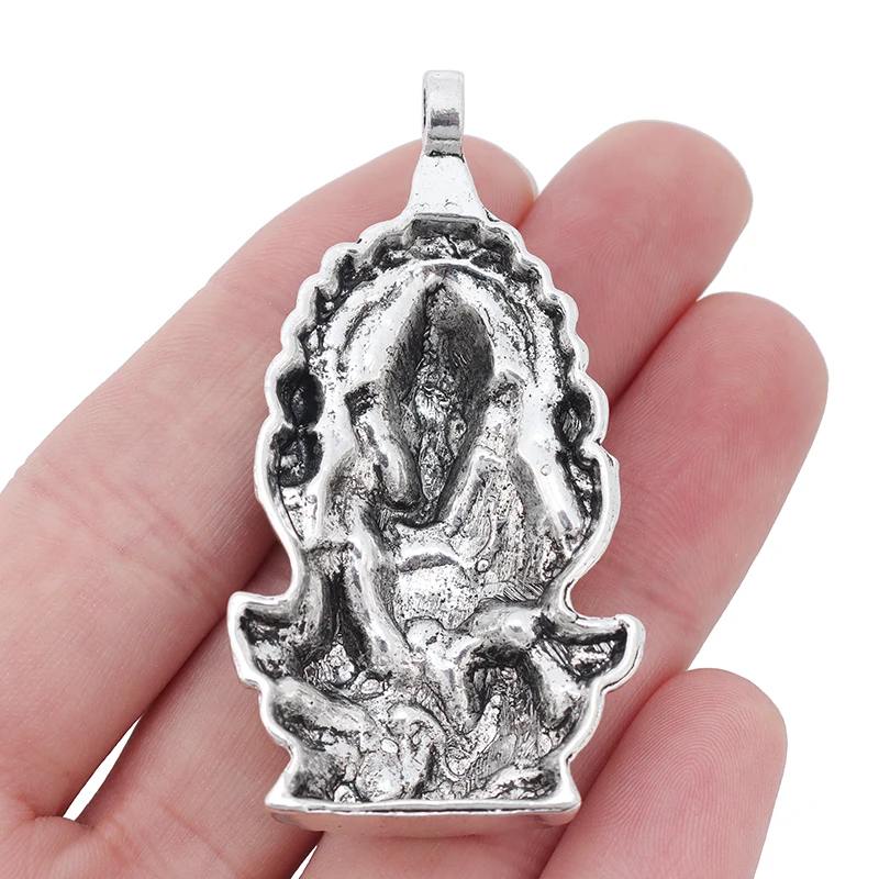 
Antique Silver Large Ganesha Elephant God Of Beginnings Charms Pendants for Necklace Jewelry Making 62x32mm 