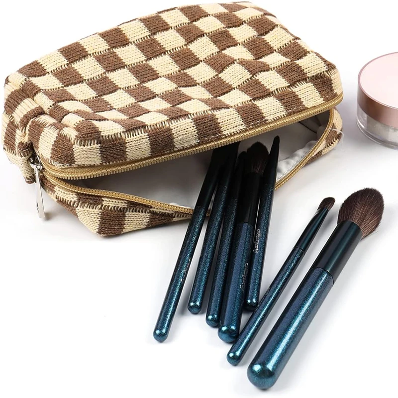 Latest Knitted Makeup Bag Pink Canvas Travel Toiletry Organizer Cute Makeup Brushes Accessories Storage Bag for Women