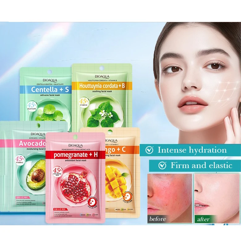 BIOAQUA Korean Vitamin Skin Care Mask Organic Fruit Avocado Mango Green Tea White Tea Rosemary Whitening Moisturizing Face Mask