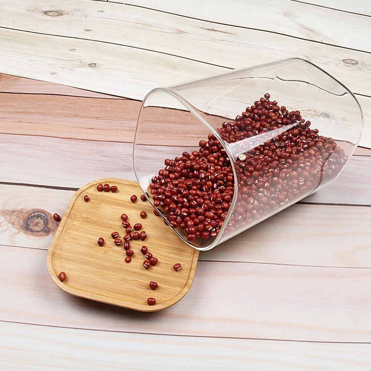 Stackable Square High Borosilicate Glass Storage Jar Bamboo Lid