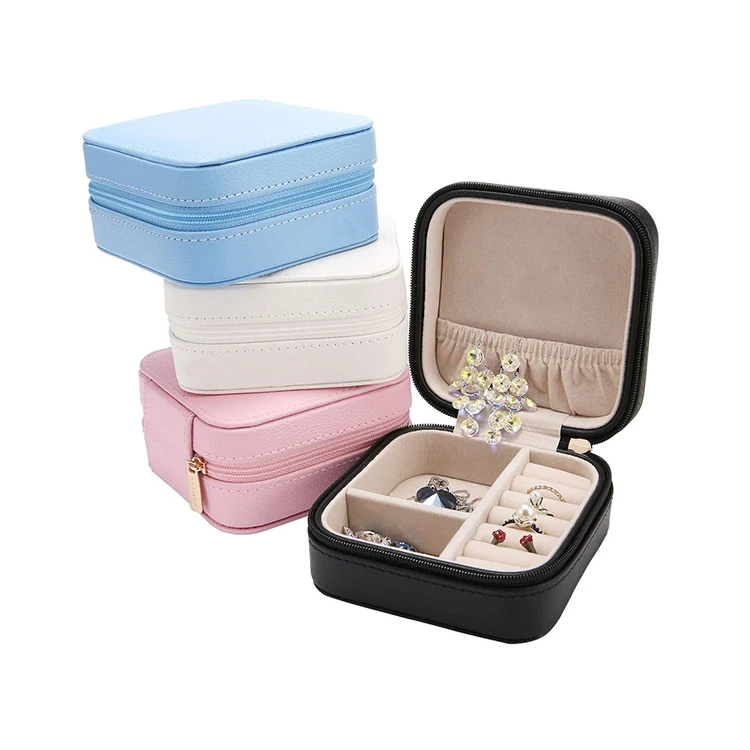 Deqi Small Jewelry Box Black Mini Travel Jewelry Case Portable Faux Leather Jewellery Ring Boxes Earring Holder For Women Girls