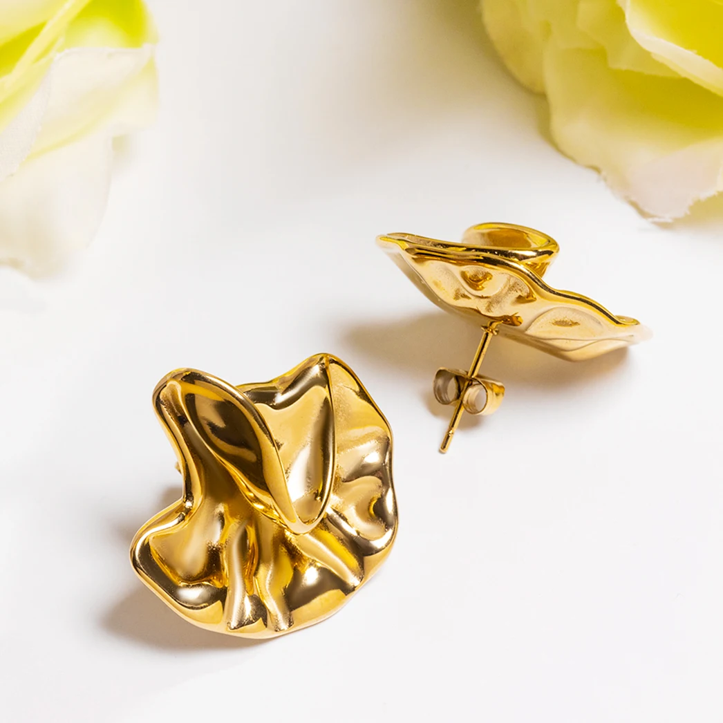 High Polish Wrinkled Design Women Accessories Jewelry Stainless Steel Studs Earrings For Women