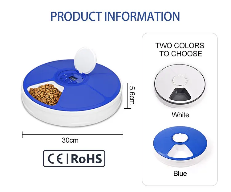 6 Meal Automatic Pet Feeder Food Dispenser with Digital Timer and Music Broadcast for Cats