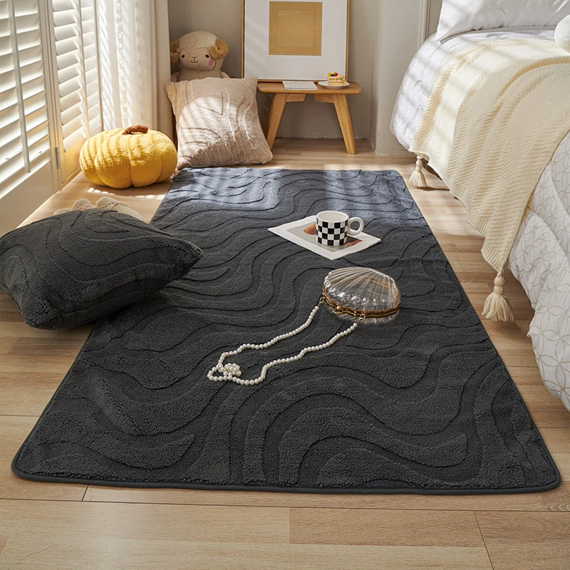 2025 New Plush Bedroom Area Rug Wave Pattern Non Slip Floor Mat Bedside Blanket for Home and Living Room