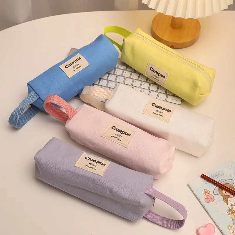 Cute portable candy colored pencil bag Student storage bag Creative fresh canvas stationery bag 5 styles