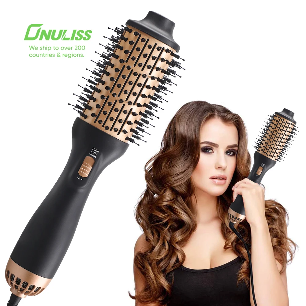 One Step Hair Dryer Brush Rotating Blower Round Brush Hair Dryer Volumizer Hot Air Curler and Straightener Brush 110V to 240V