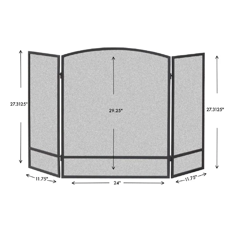 3 Panel Heavy Duty Fireplace Screen Arch Screen with Double Bar for Fireplace Simple Steel Mesh